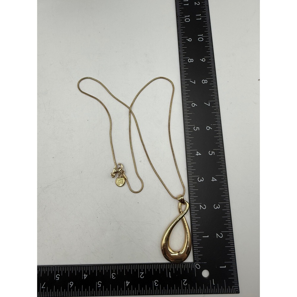 Gold Tone Open Teardrop Infinity Pendant Snake Chain Necklace - Picture 3 of 4
